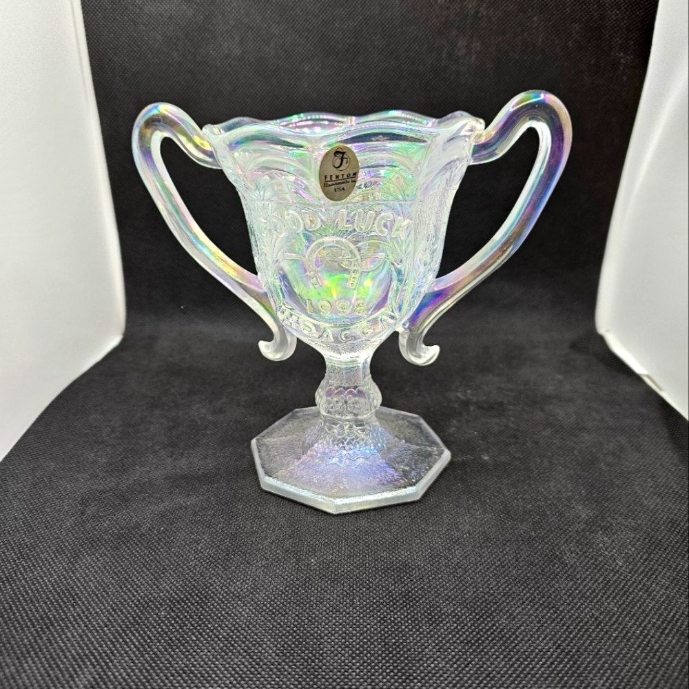 Fenton Frosted Iridescent Carnival Glass 25th Anniversary Good Luck